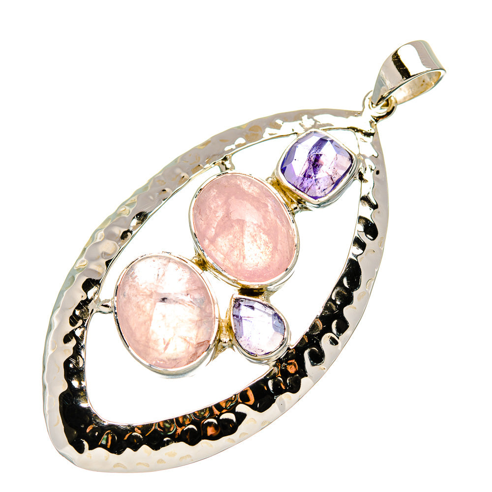 925 sterling silver teardrop pendant with three pink and purple cabochon stones