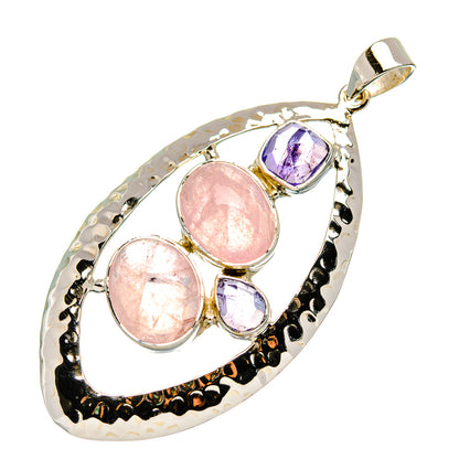 925 sterling silver teardrop pendant with three pink and purple cabochon stones