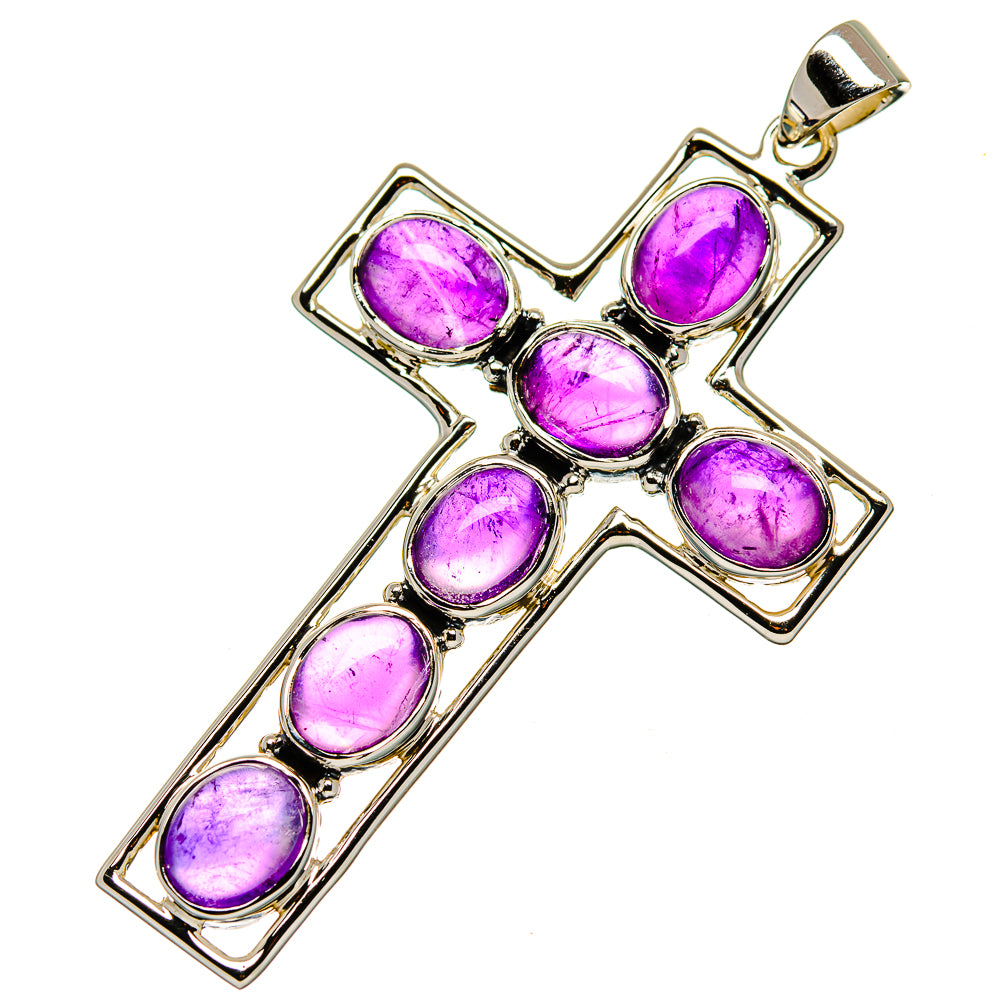 Amethyst cross pendant in 925 sterling silver with five oval purple gemstones