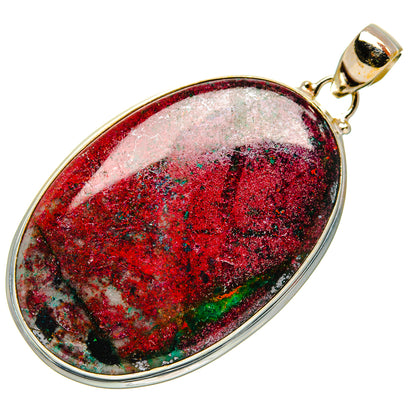 Bloodstone pendant in 925 sterling silver, oval red and green speckled cabochon view