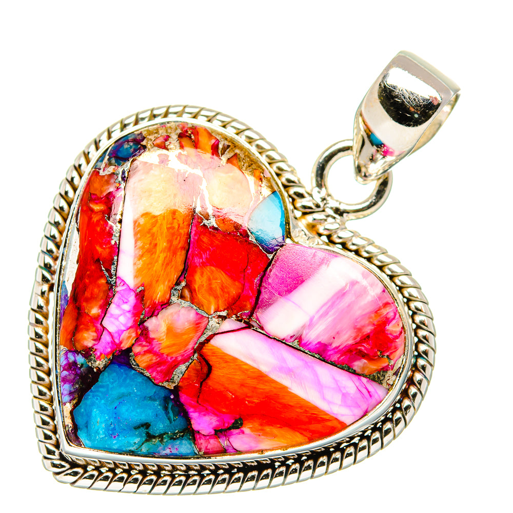 Kingman Pink Dahlia Turquoise Pendants handcrafted by Ana Silver Co - PD33992 - Photo 2