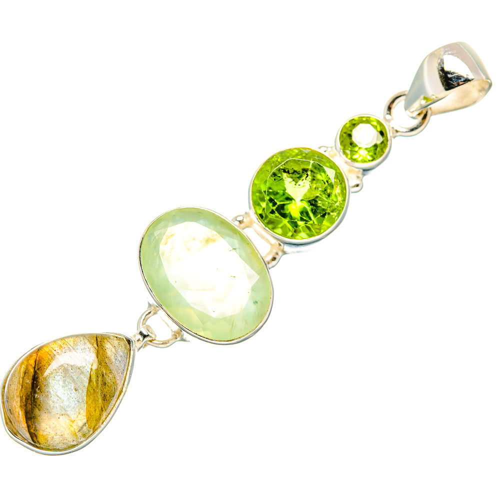 Sterling silver gemstone pendant with green, pale, and yellow stones on bail