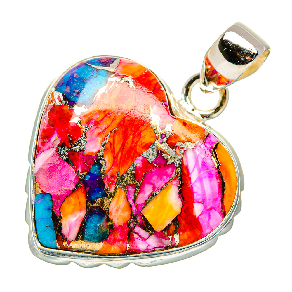 Kingman Pink Dahlia Turquoise Pendants handcrafted by Ana Silver Co - PD34015 - Photo 2