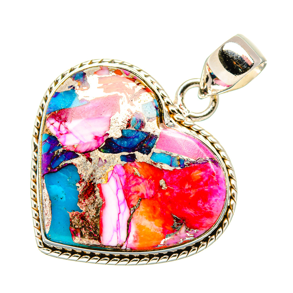 Kingman Pink Dahlia Turquoise Pendants handcrafted by Ana Silver Co - PD34019 - Photo 2