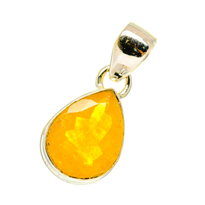 Faceted Ethiopian opal pendant with pear-cut orange-yellow stone in 925 silver bezel