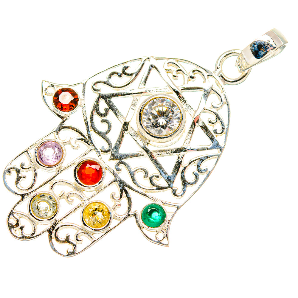 Multi-Stone Hasma Pendants handcrafted by Ana Silver Co - PD34022 - Photo 2