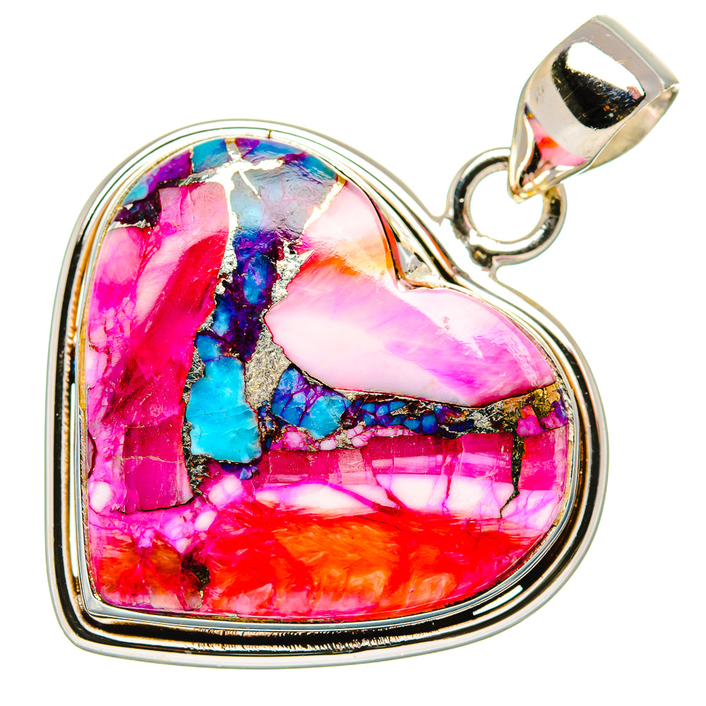 Kingman Pink Dahlia Turquoise Pendants handcrafted by Ana Silver Co - PD34047 - Photo 2