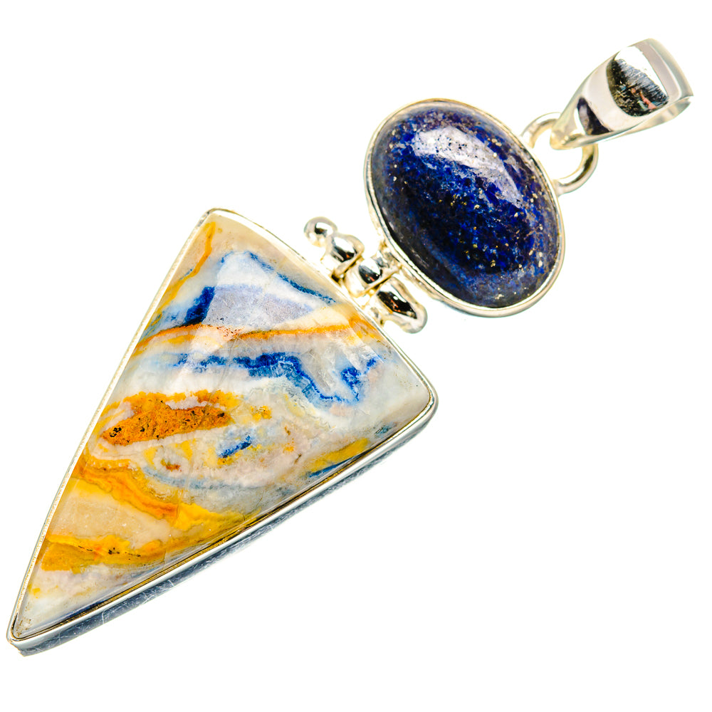 Sterling silver pendant with oval lapis lazuli and triangular scheelite stones