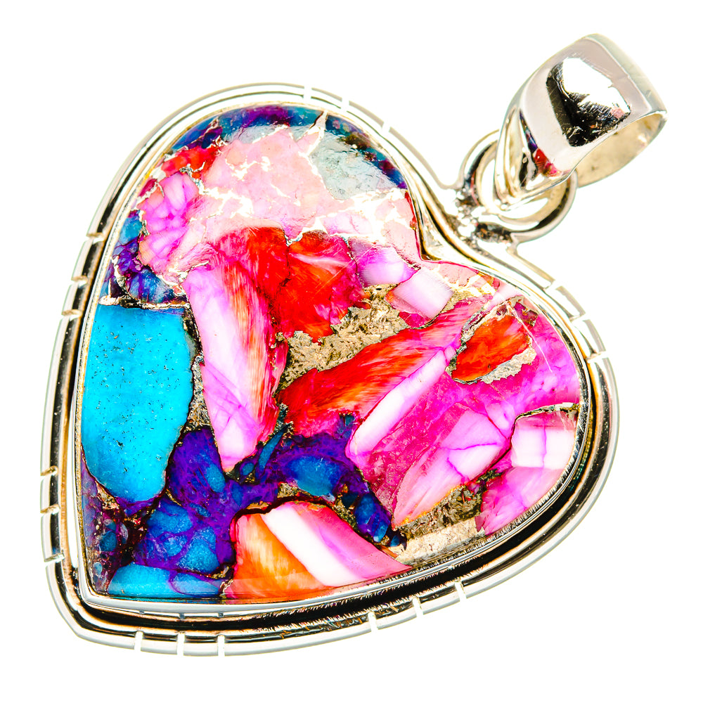 Kingman Pink Dahlia Turquoise Pendants handcrafted by Ana Silver Co - PD34050 - Photo 2