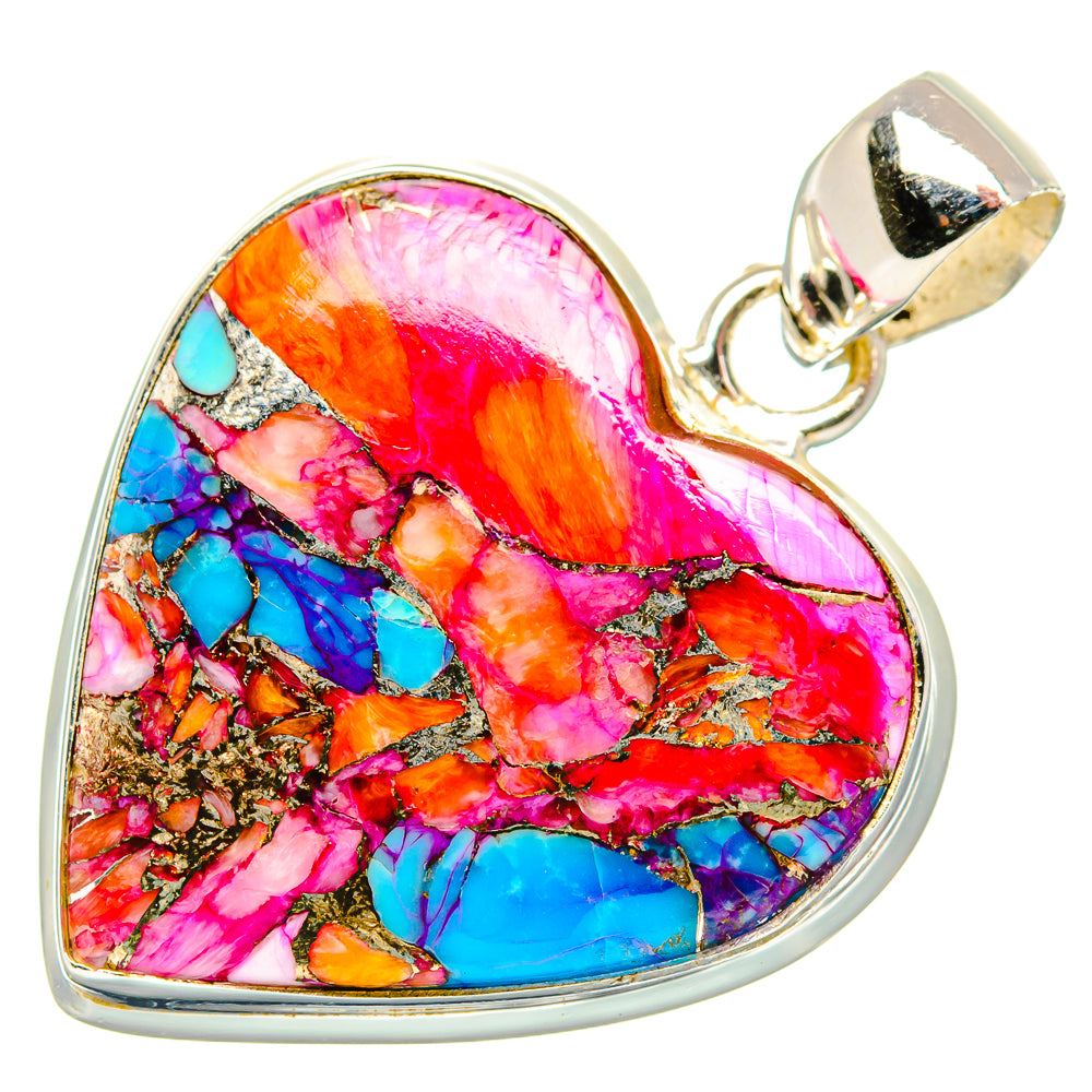Kingman Pink Dahlia Turquoise Pendants handcrafted by Ana Silver Co - PD34104 - Photo 2