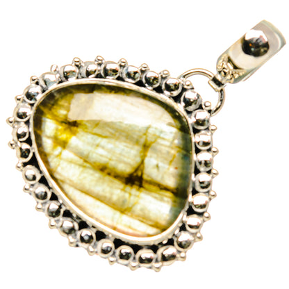Labradorite pendant with silver beaded border and top loop bail, oval stone