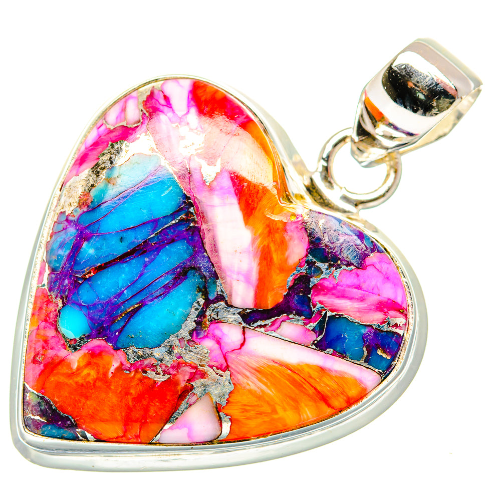 Kingman Pink Dahlia Turquoise Pendants handcrafted by Ana Silver Co - PD34186 - Photo 2