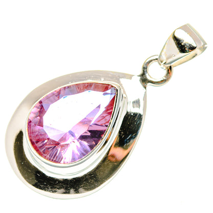 Sterling silver pendant with oval pink-to-violet gemstone bezel and hanging loop