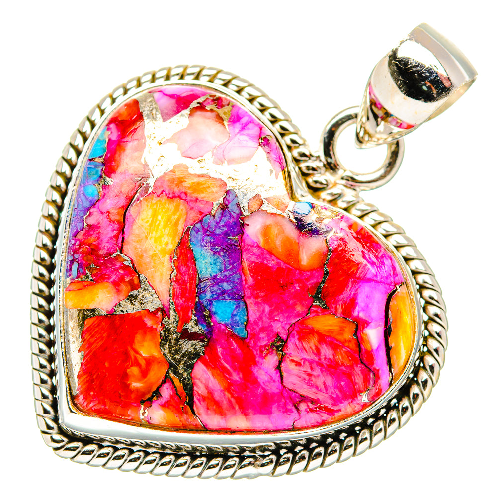 Kingman Pink Dahlia Turquoise Pendants handcrafted by Ana Silver Co - PD34225 - Photo 2