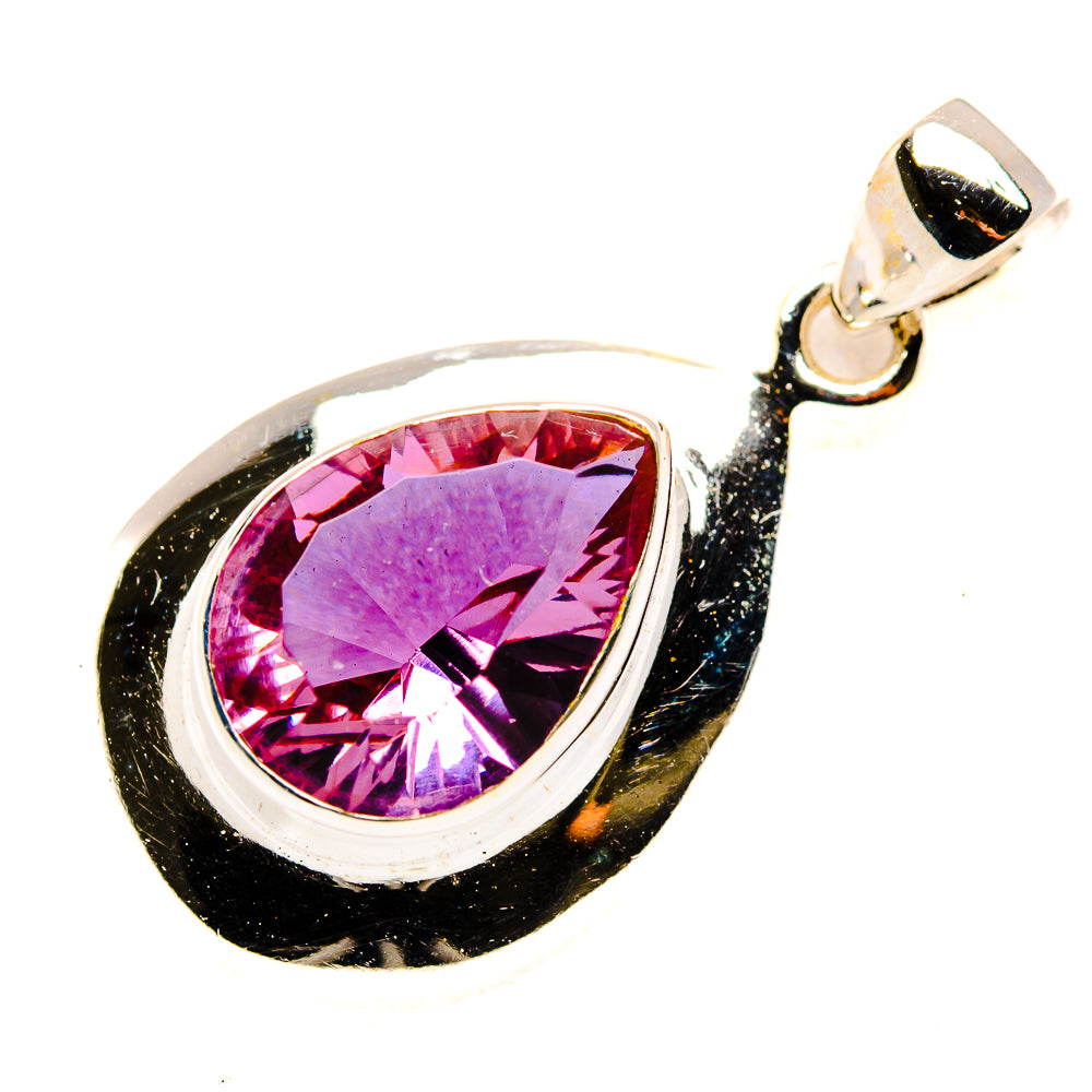 Sterling silver pendant with teardrop color-change gemstone in pink-purple