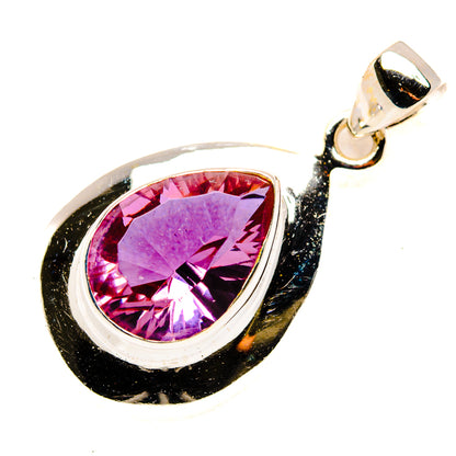Sterling silver pendant with teardrop color-change gemstone in pink-purple