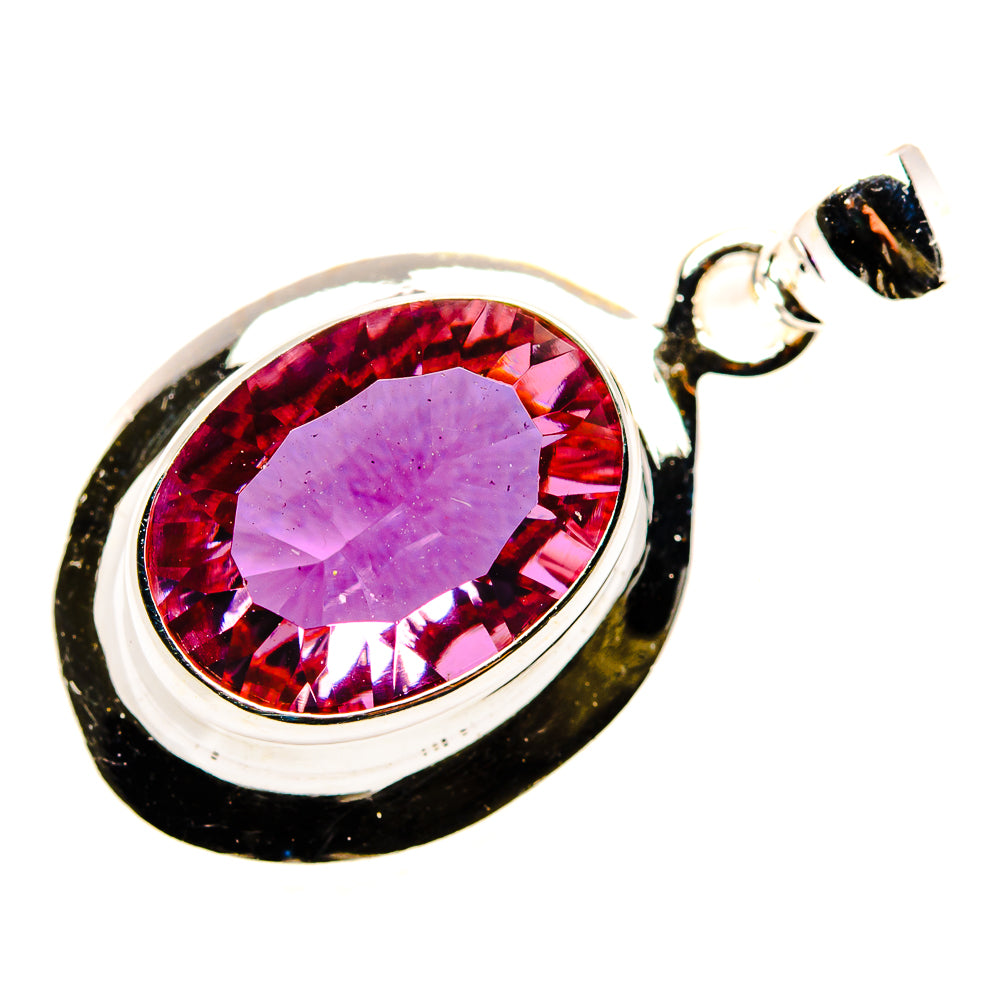 Sterling silver oval alexandrite pendant with violet-to-magenta gemstone bezel