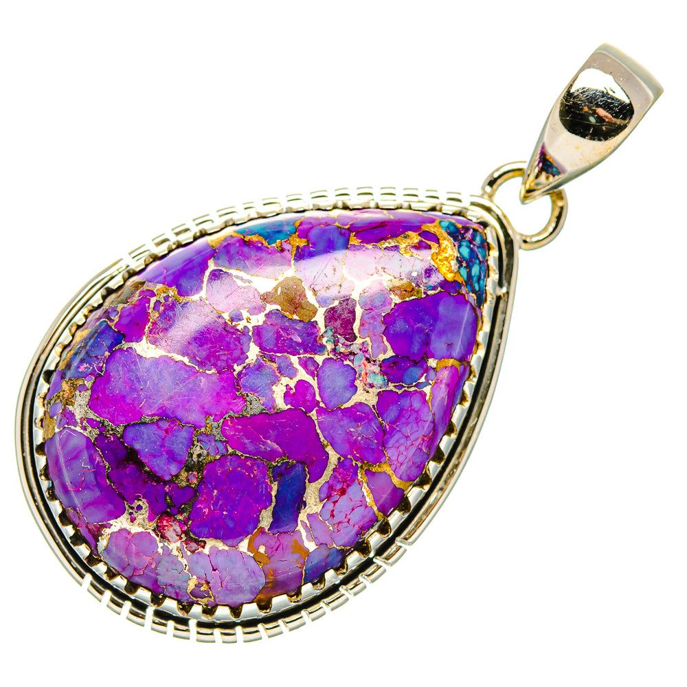Purple turquoise teardrop pendant in 925 sterling silver bezel with loop bail
