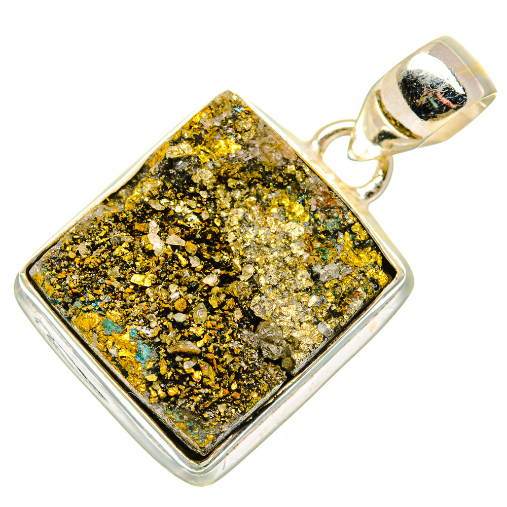 925 sterling silver pyrite druzy pendant with square bezel and top bail