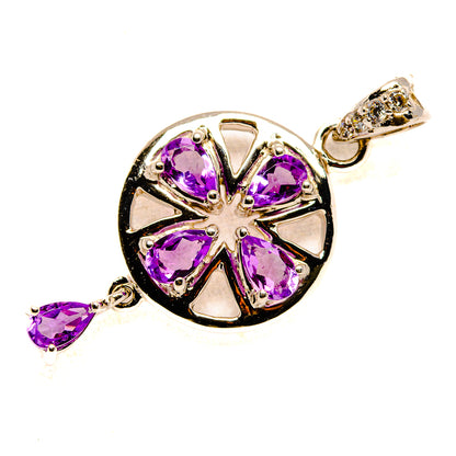 Amethyst pendant in 925 sterling silver, round faceted purple stones, bail loop.