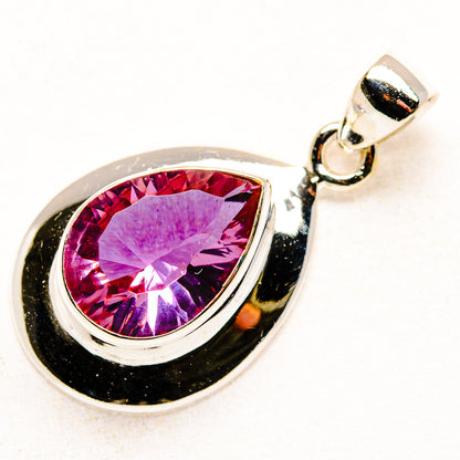 Color-change alexandrite pendant with teardrop pink-violet gemstone and 925 silver frame