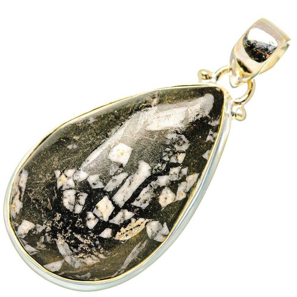 Teardrop chrysanthemum stone pendant in polished 925 sterling silver with bail