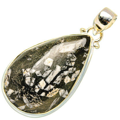 Teardrop chrysanthemum stone pendant in polished 925 sterling silver with bail