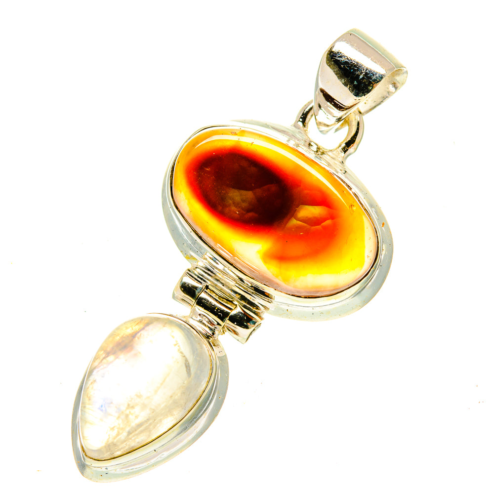 Sterling silver pendant with oval fire agate and pear moonstone accents