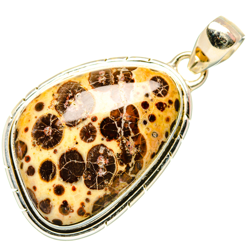 Speckled cream-and-brown jasper teardrop pendant with loop bail, sterling silver