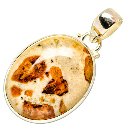 Oval muscovite pendant in 925 silver with amber mottled stone and top loop