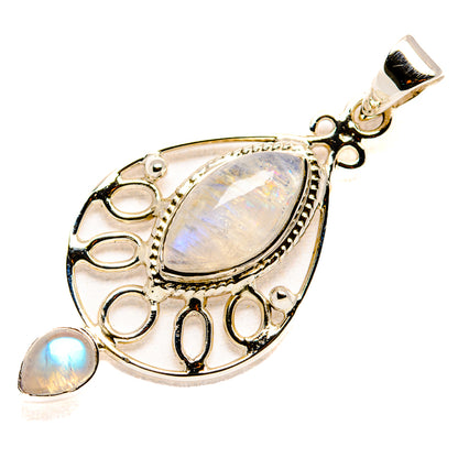 Opalescent moonstone teardrop pendant in 925 sterling silver, with small dangling stones
