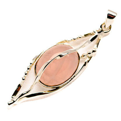 Oval rose quartz cabochon pendant, 925 sterling silver setting with bail and side details