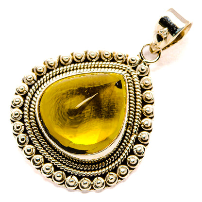 Sterling silver citrine sugarloaf pendant with ornate beaded border and top bail loop