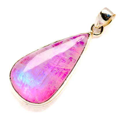 Pink moonstone teardrop pendant, 925 sterling silver setting and bail
