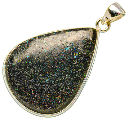 Sterling silver teardrop opal pendant with glittering black surface and round bail