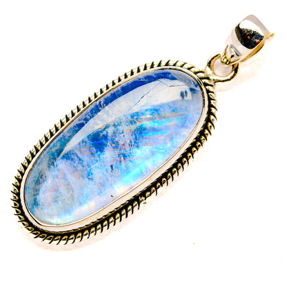 Sterling silver rainbow moonstone pendant with oval blue opalescent gemstone