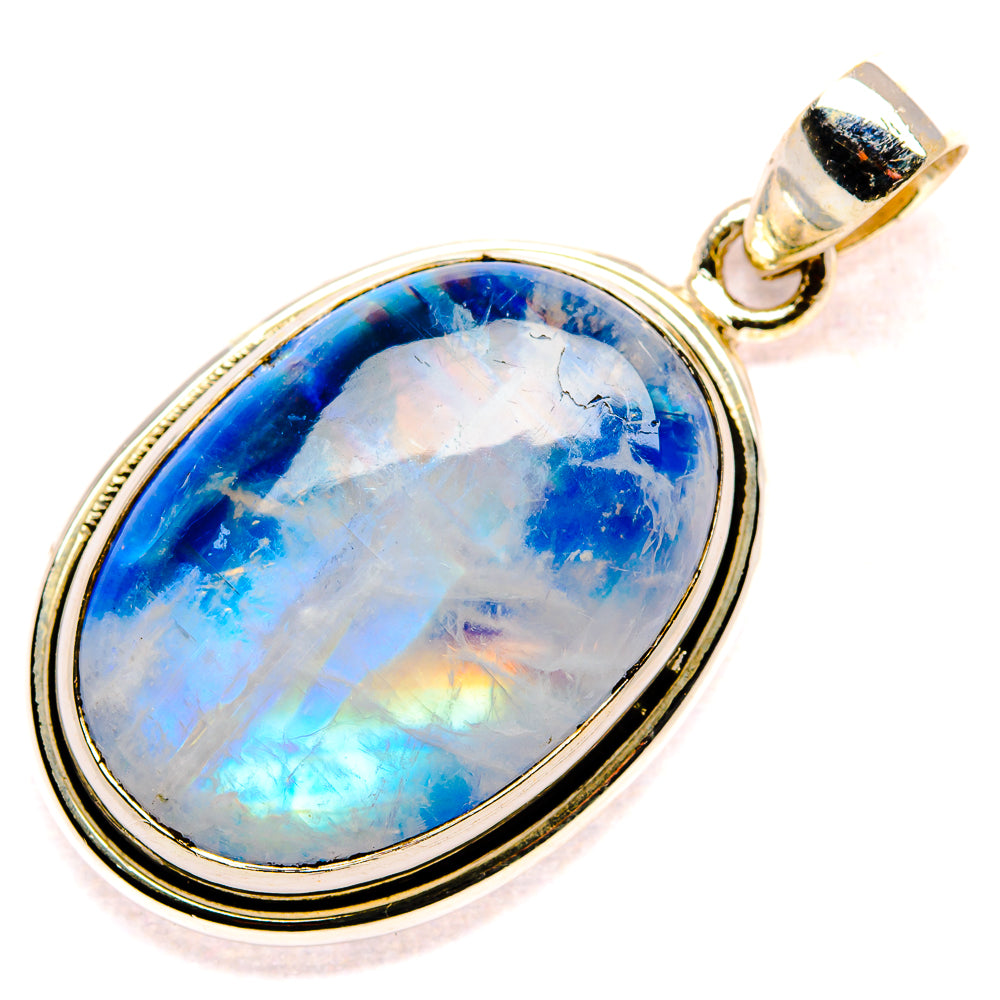 Rainbow opal moonstone pendant with oval cabochon, set in sterling silver loop bail