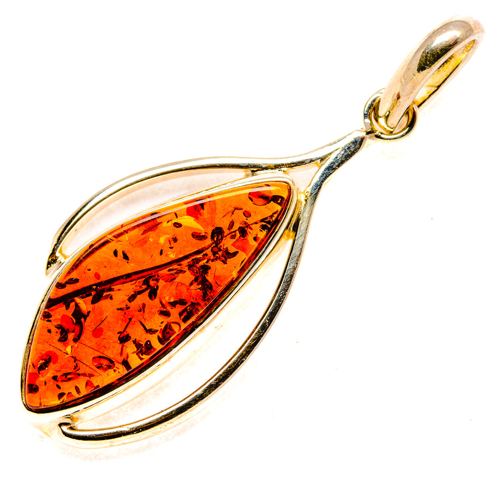 Baltic amber pear-shaped pendant with loop bail, polished 925 silver frame