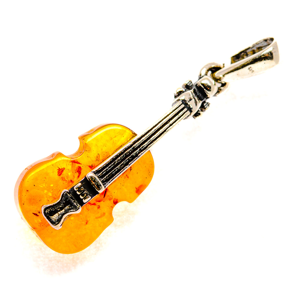 Amber guitar-shaped pendant with 925 sterling silver bail, full view
