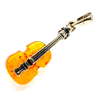 Amber guitar-shaped pendant with 925 sterling silver bail, full view
