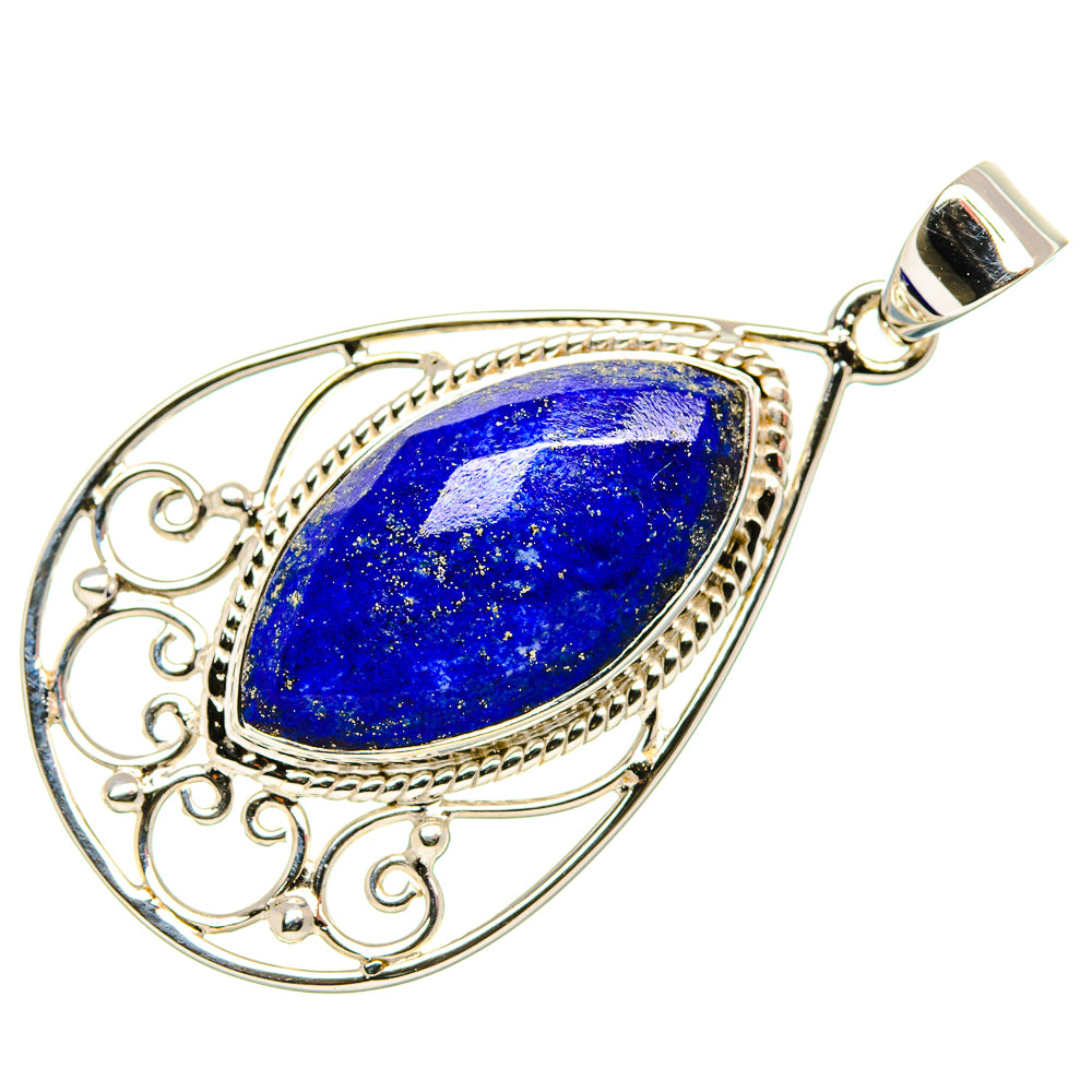 Lapis lazuli teardrop pendant in 925 sterling silver with oval blue stone