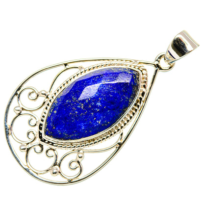 Lapis lazuli teardrop pendant in 925 sterling silver with oval blue stone