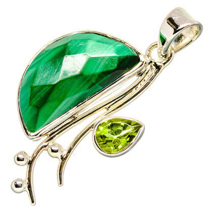 Malachite and peridot teardrop pendant in 925 sterling silver with bail
