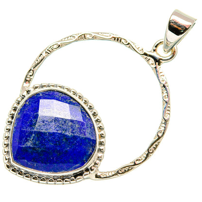 Oval lapis lazuli pendant in polished 925 sterling silver with bail loop