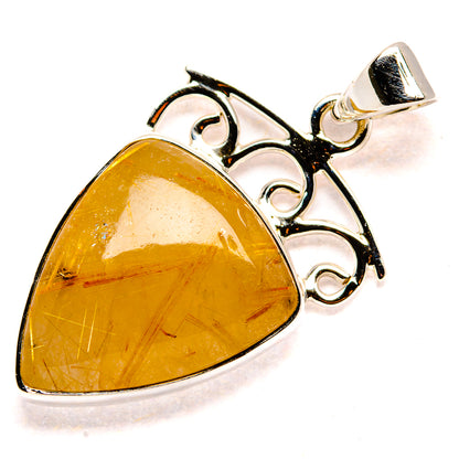 Rutilated quartz pendant, yellow-gold teardrop stone in sterling silver openwork setting