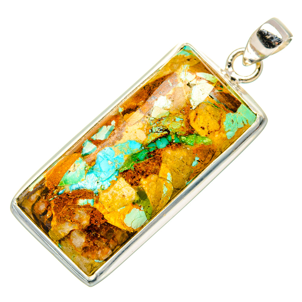 Sterling silver rectangular turquoise pendant with top loop bail and green flecks