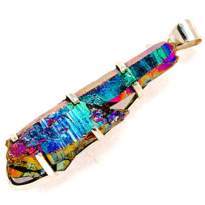 Rainbow druzy pendant in sterling silver with bar-style frame and bail