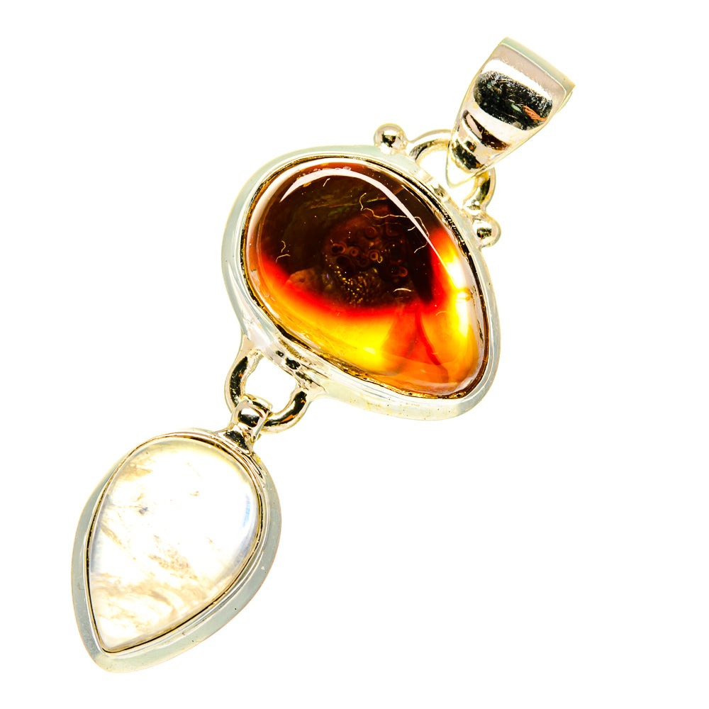 925 sterling silver pendant with teardrop fire agate and teardrop moonstone stones