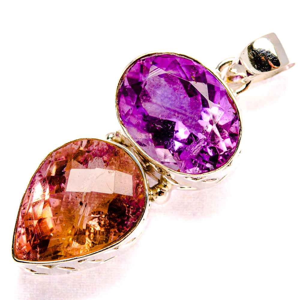 Sterling silver pendant with faceted purple and amber teardrop gemstones
