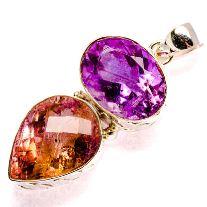 Sterling silver pendant with faceted purple and amber teardrop gemstones